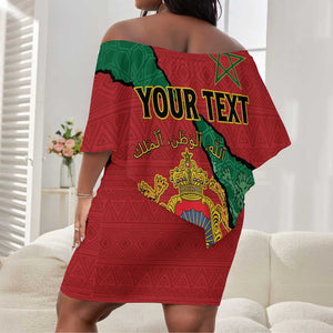 Personalised Morocco Off Shoulder Short Dress Coat Of Arms - Islamic Mix African Patterns