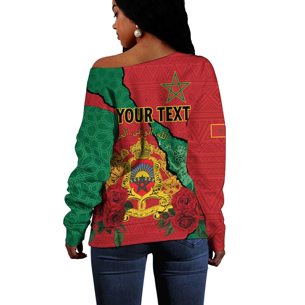 Personalised Morocco Off Shoulder Sweater Coat Of Arms - Islamic Mix African Patterns