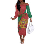 Personalised Morocco Off The Shoulder Long Sleeve Dress Coat Of Arms - Islamic Mix African Patterns