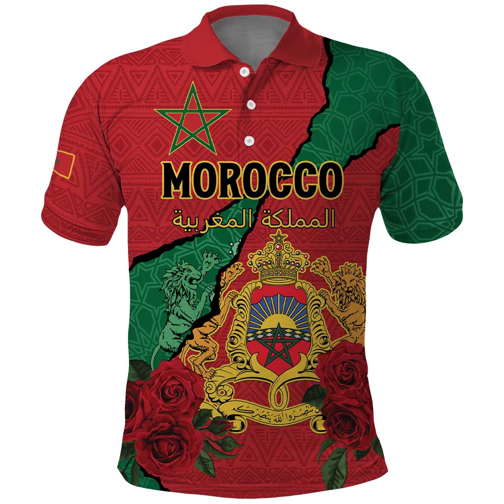 Personalised Morocco Polo Shirt Coat Of Arms - Islamic Mix African Patterns