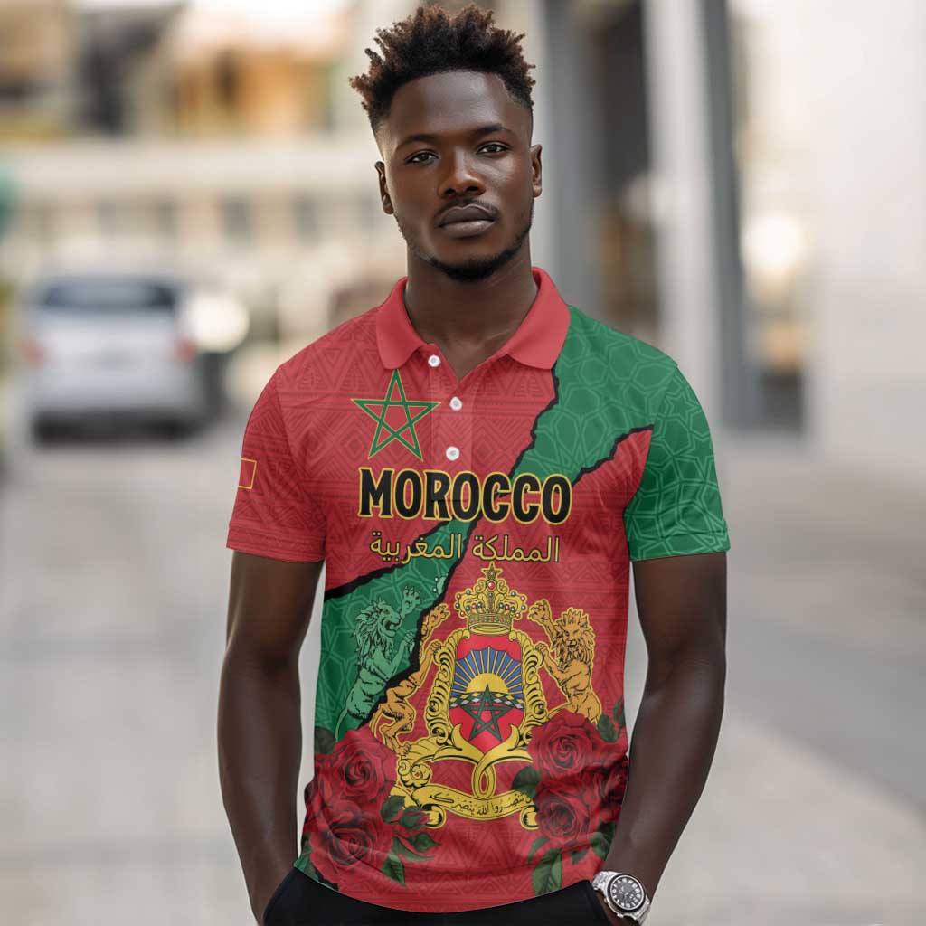 Personalised Morocco Polo Shirt Coat Of Arms - Islamic Mix African Patterns