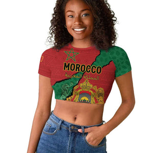 Personalised Morocco Raglan Cropped T shirt Coat Of Arms - Islamic Mix African Patterns