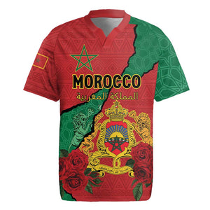 Personalised Morocco Rugby Jersey Coat Of Arms - Islamic Mix African Patterns