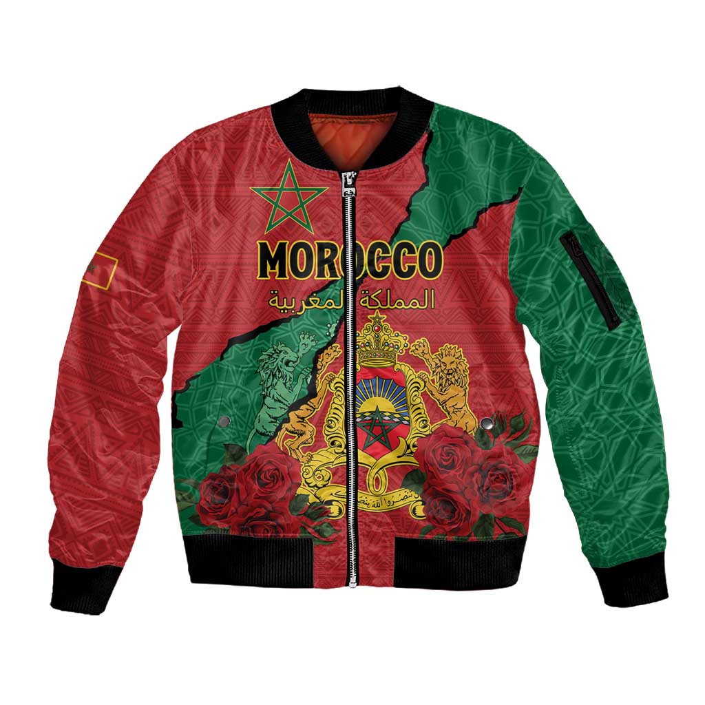 Personalised Morocco Sleeve Zip Bomber Jacket Coat Of Arms - Islamic Mix African Patterns