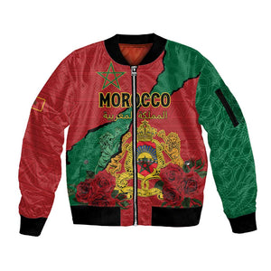 Personalised Morocco Sleeve Zip Bomber Jacket Coat Of Arms - Islamic Mix African Patterns