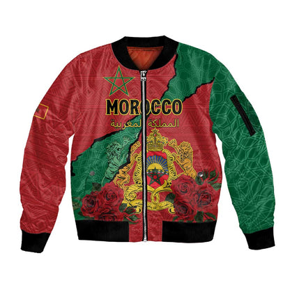 Personalised Morocco Sleeve Zip Bomber Jacket Coat Of Arms - Islamic Mix African Patterns