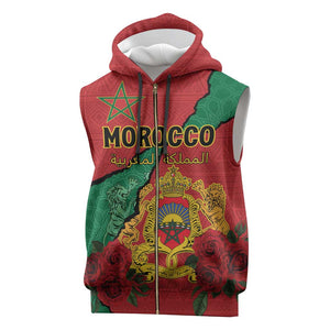 Personalised Morocco Sleeveless Zip Hoodie Coat Of Arms - Islamic Mix African Patterns - African Pride