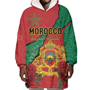 Personalised Morocco Wearable Blanket Hoodie Coat Of Arms - Islamic Mix African Patterns