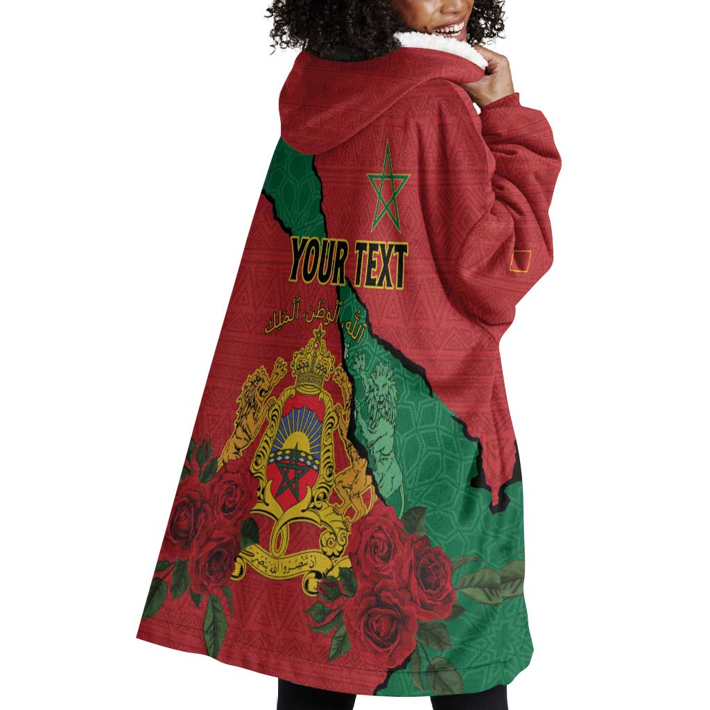Personalised Morocco Wearable Blanket Hoodie Coat Of Arms - Islamic Mix African Patterns