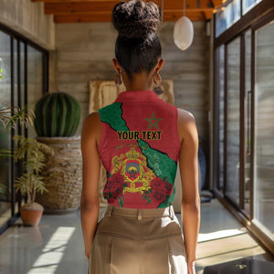 Personalised Morocco Women Sleeveless Polo Shirt Coat Of Arms - Islamic Mix African Patterns