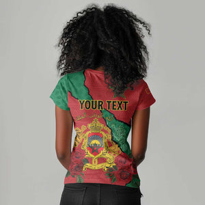Personalised Morocco Women V-Neck T-Shirt Coat Of Arms - Islamic Mix African Patterns