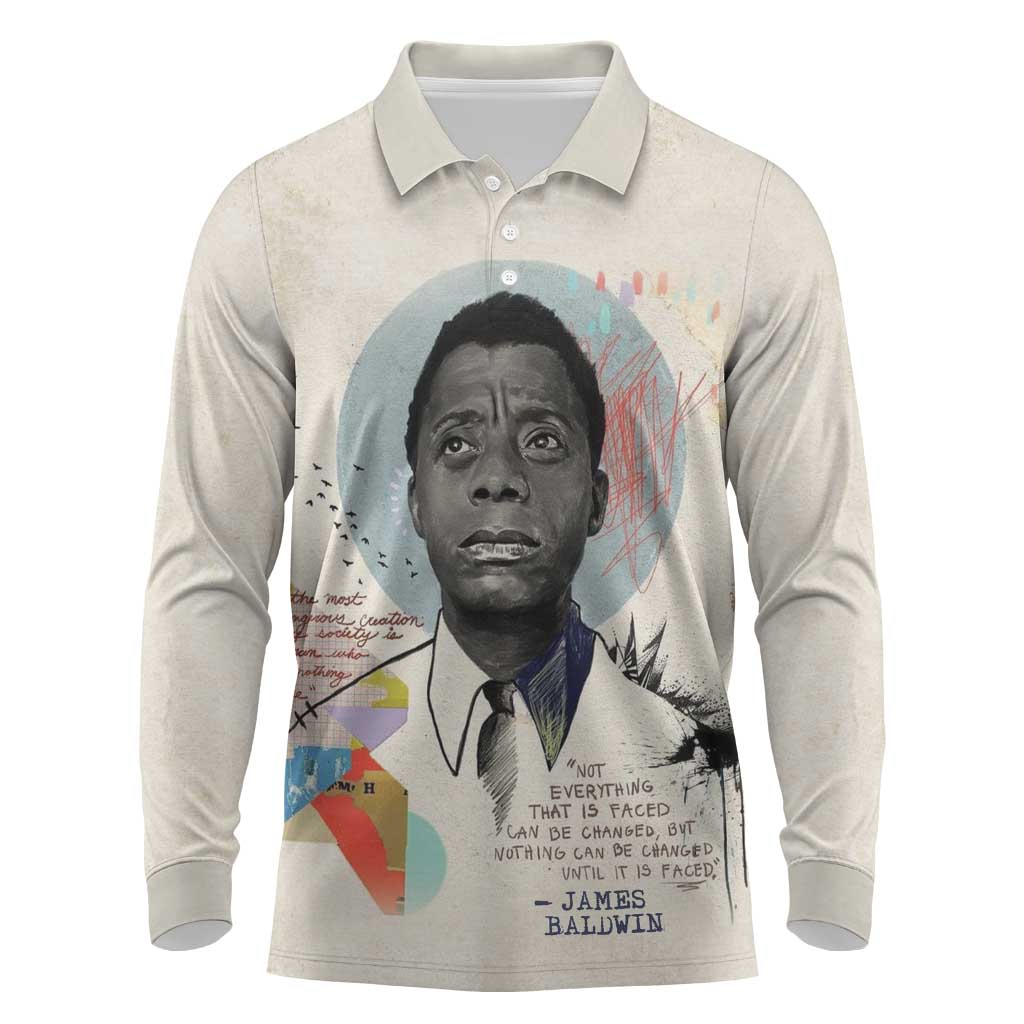 James Baldwin Long Sleeve Polo Shirt Civil Rights Writer