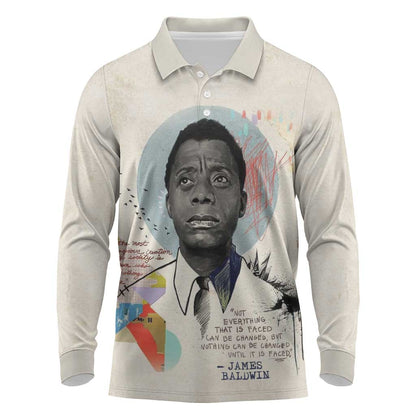 James Baldwin Long Sleeve Polo Shirt Civil Rights Writer