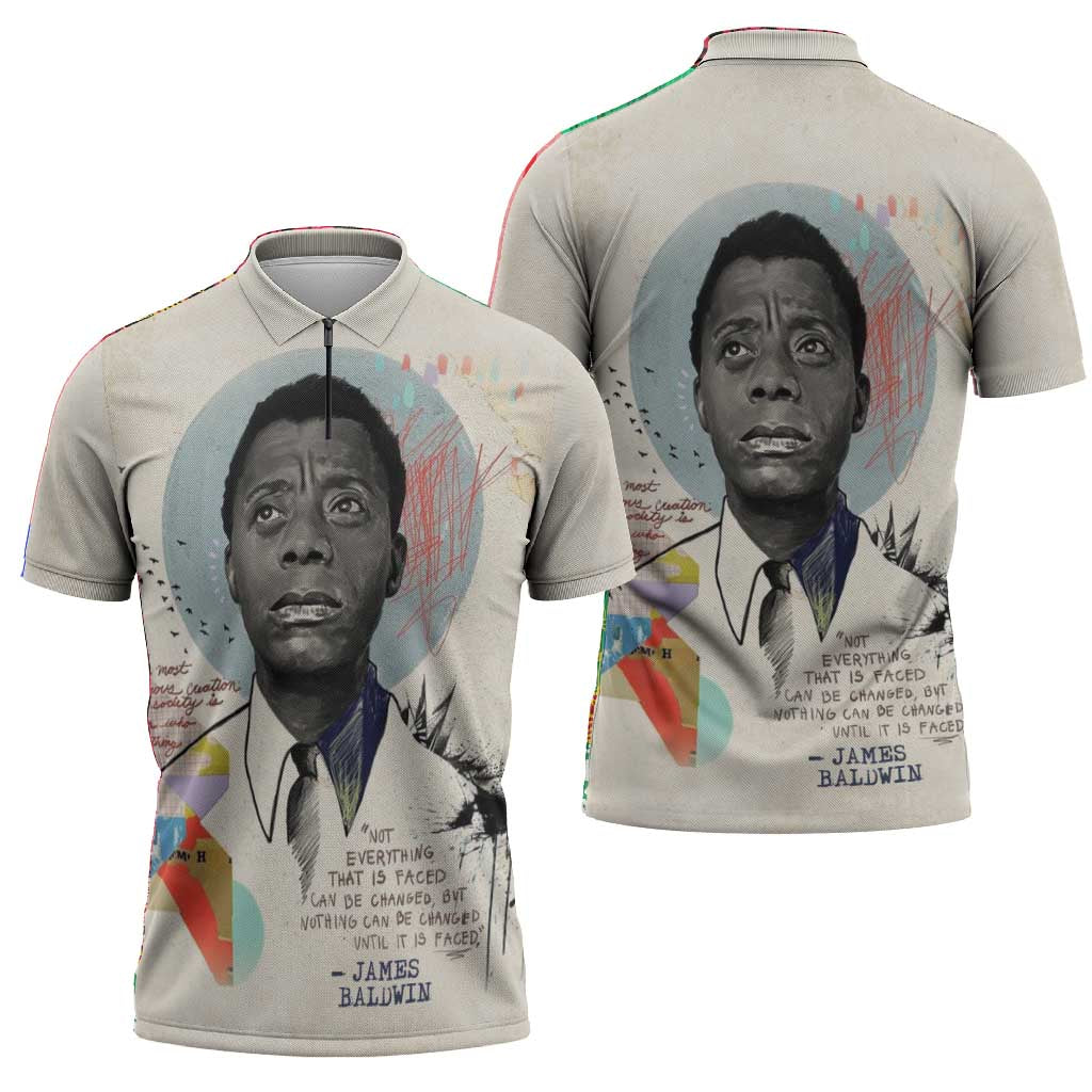 James Baldwin Zipper Polo Shirt Civil Rights Writer