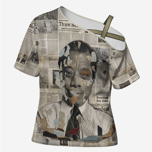 James Baldwin Cross Shoulder Shirt Vintage Newspaper Style