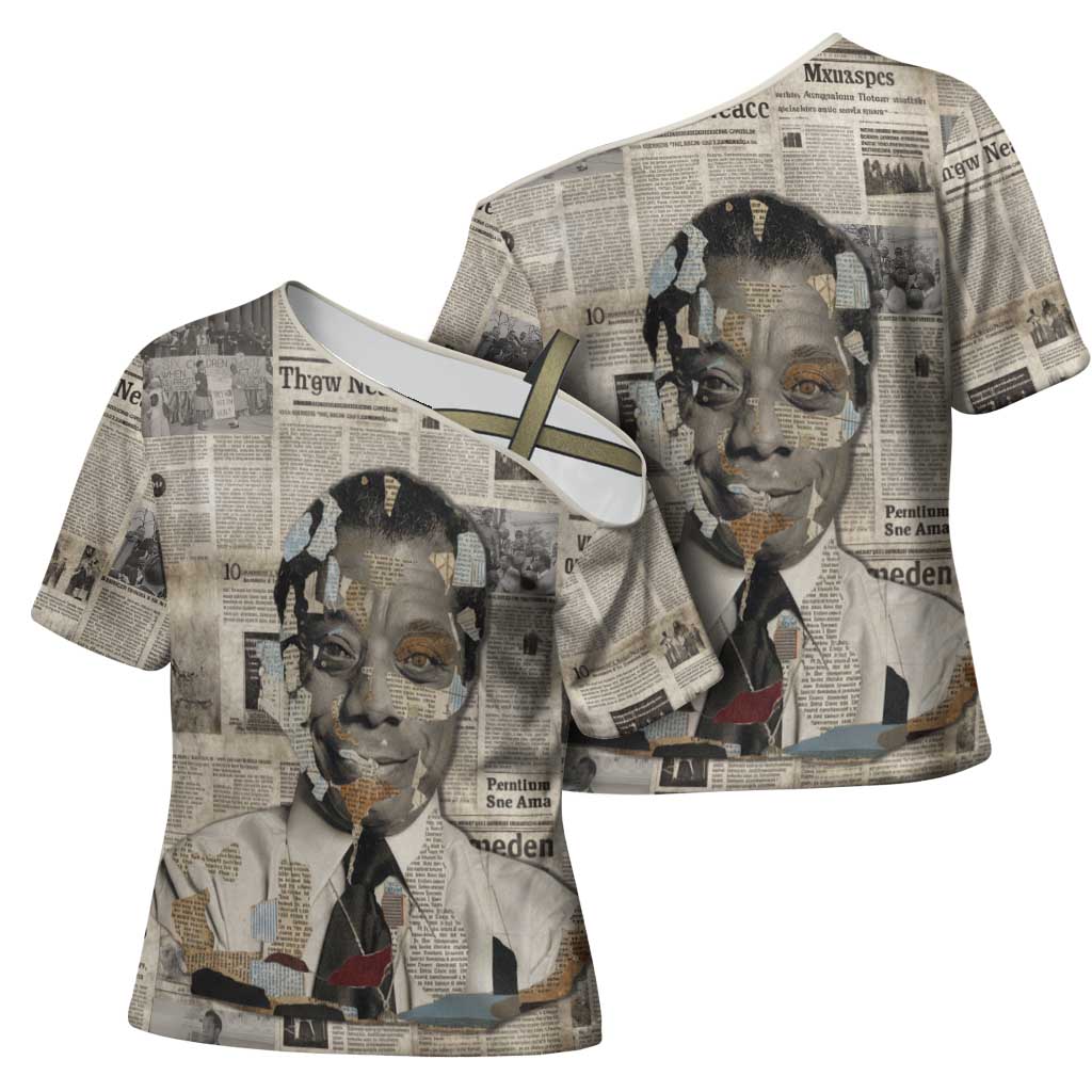 James Baldwin Cross Shoulder Shirt Vintage Newspaper Style