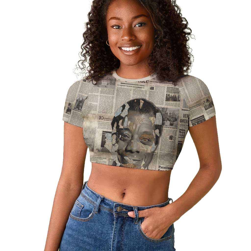 James Baldwin Raglan Cropped T shirt Vintage Newspaper Style