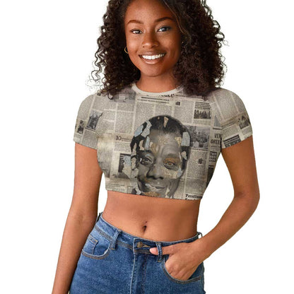 James Baldwin Raglan Cropped T shirt Vintage Newspaper Style