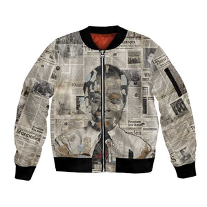 James Baldwin Sleeve Zip Bomber Jacket Vintage Newspaper Style