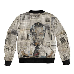James Baldwin Sleeve Zip Bomber Jacket Vintage Newspaper Style