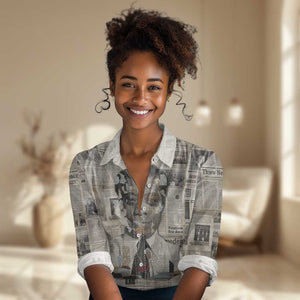 James Baldwin Women Casual Shirt Vintage Newspaper Style