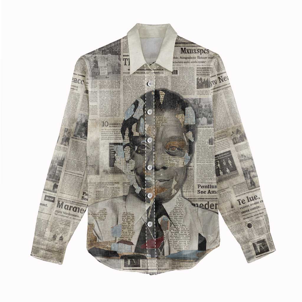 James Baldwin Women Casual Shirt Vintage Newspaper Style