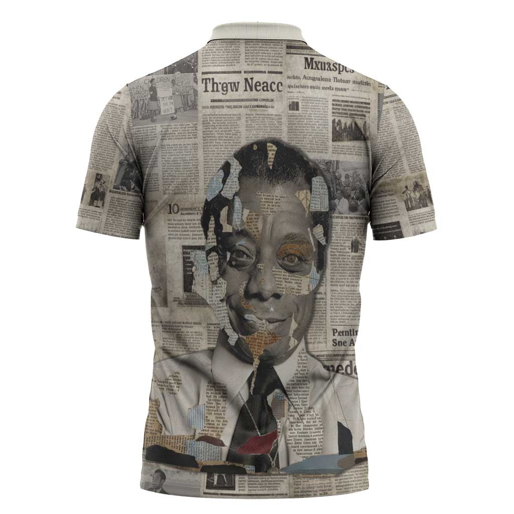 James Baldwin Zipper Polo Shirt Vintage Newspaper Style