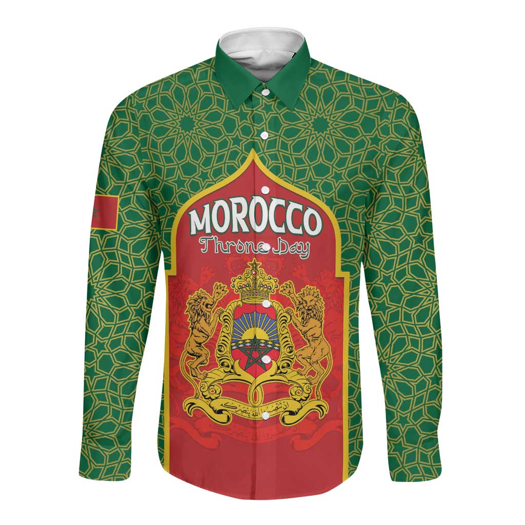 Personalized Morocco Fete du Trone Long Sleeve Button Shirt King Lion