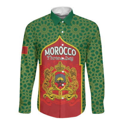 Personalized Morocco Fete du Trone Long Sleeve Button Shirt King Lion