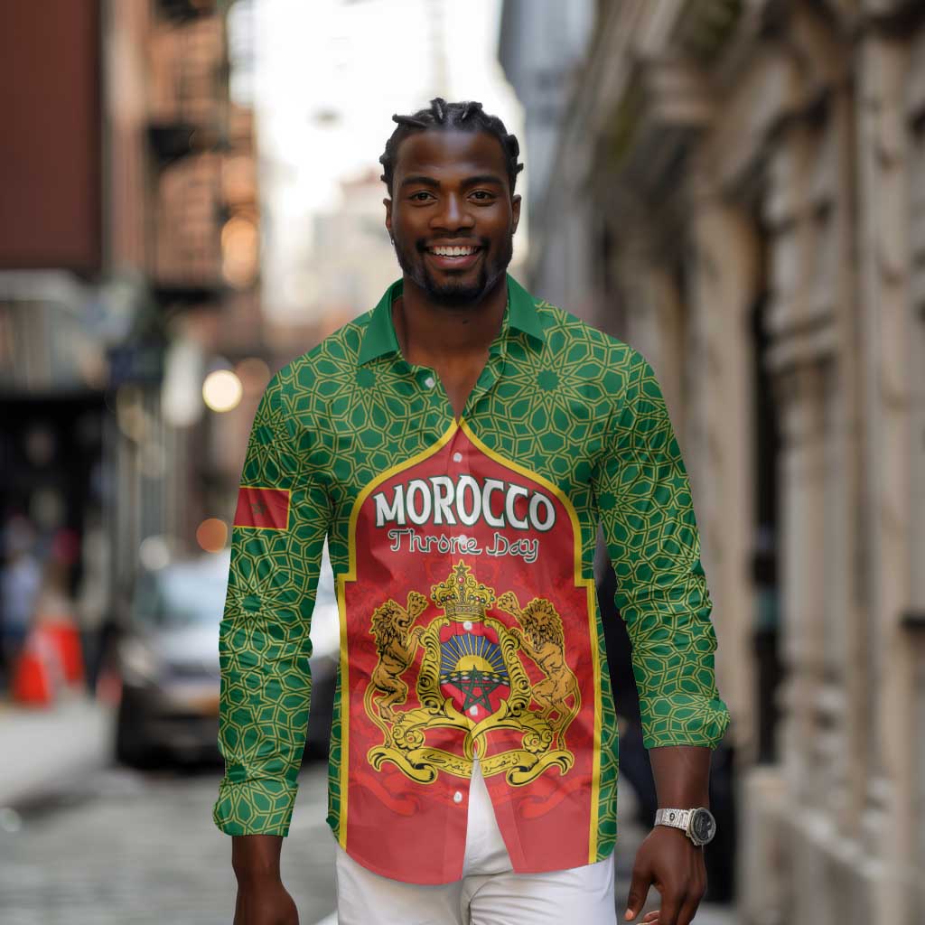 Personalized Morocco Fete du Trone Long Sleeve Button Shirt King Lion