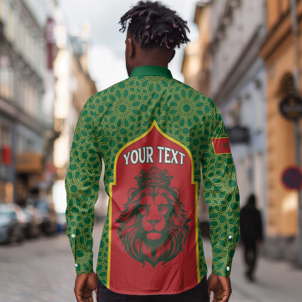Personalized Morocco Fete du Trone Long Sleeve Button Shirt King Lion