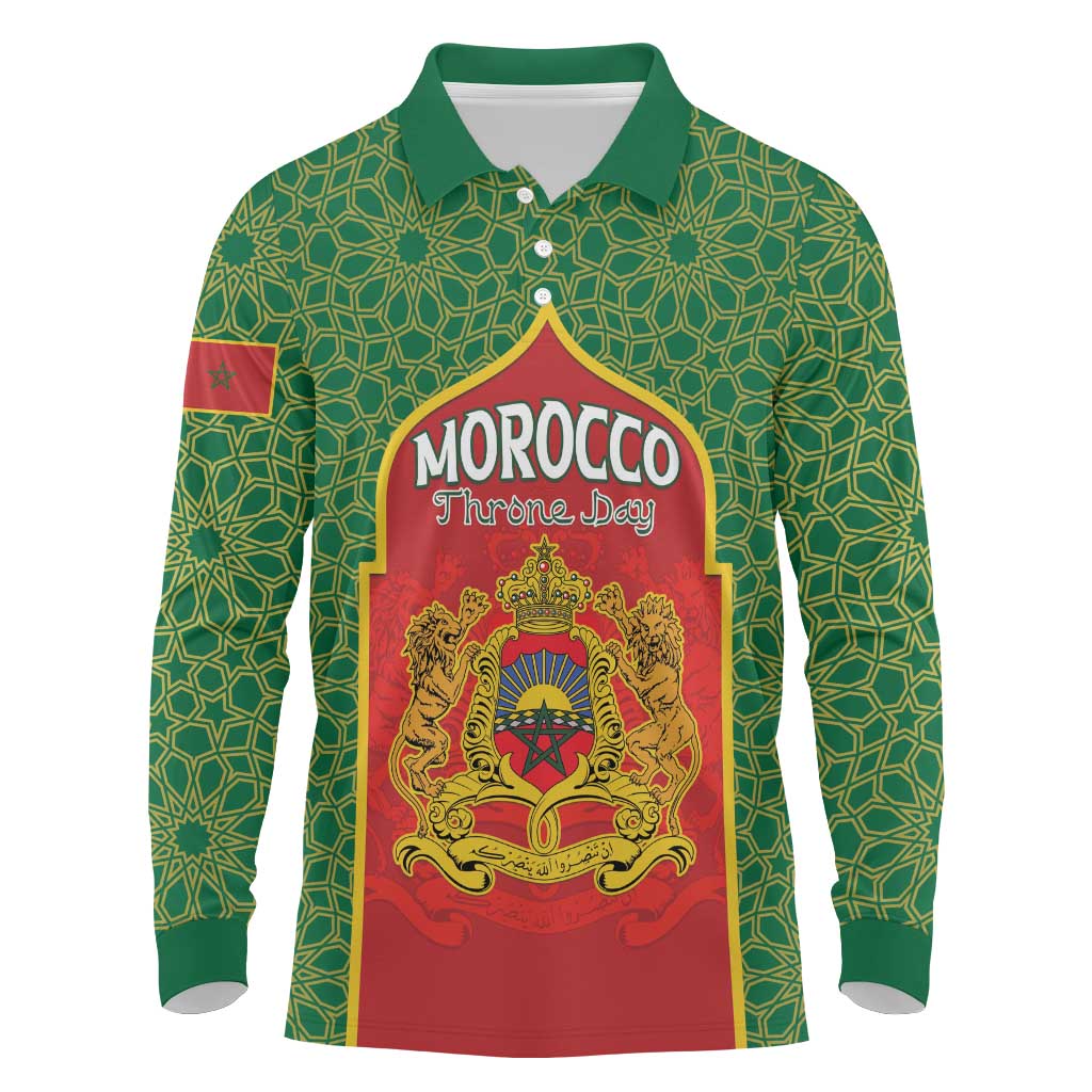 Personalized Morocco Fete du Trone Long Sleeve Polo Shirt King Lion