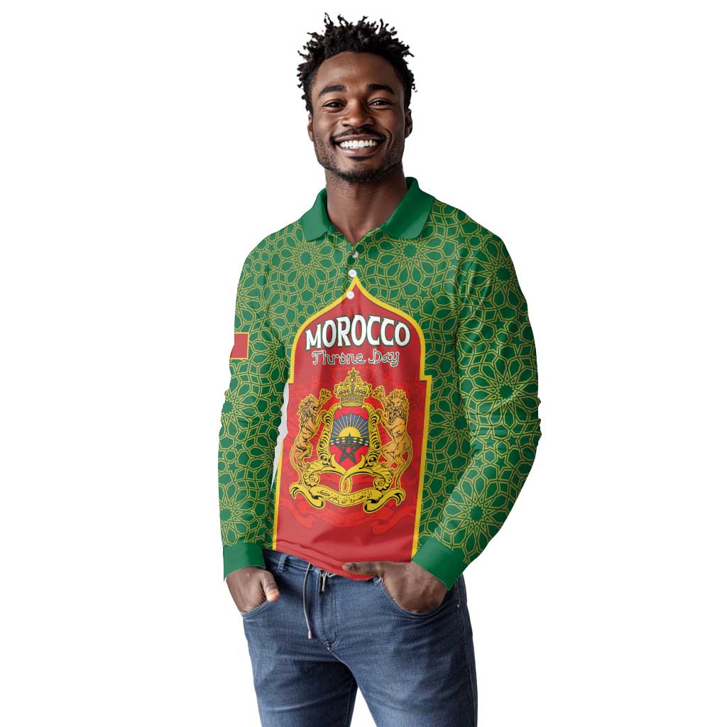 Personalized Morocco Fete du Trone Long Sleeve Polo Shirt King Lion
