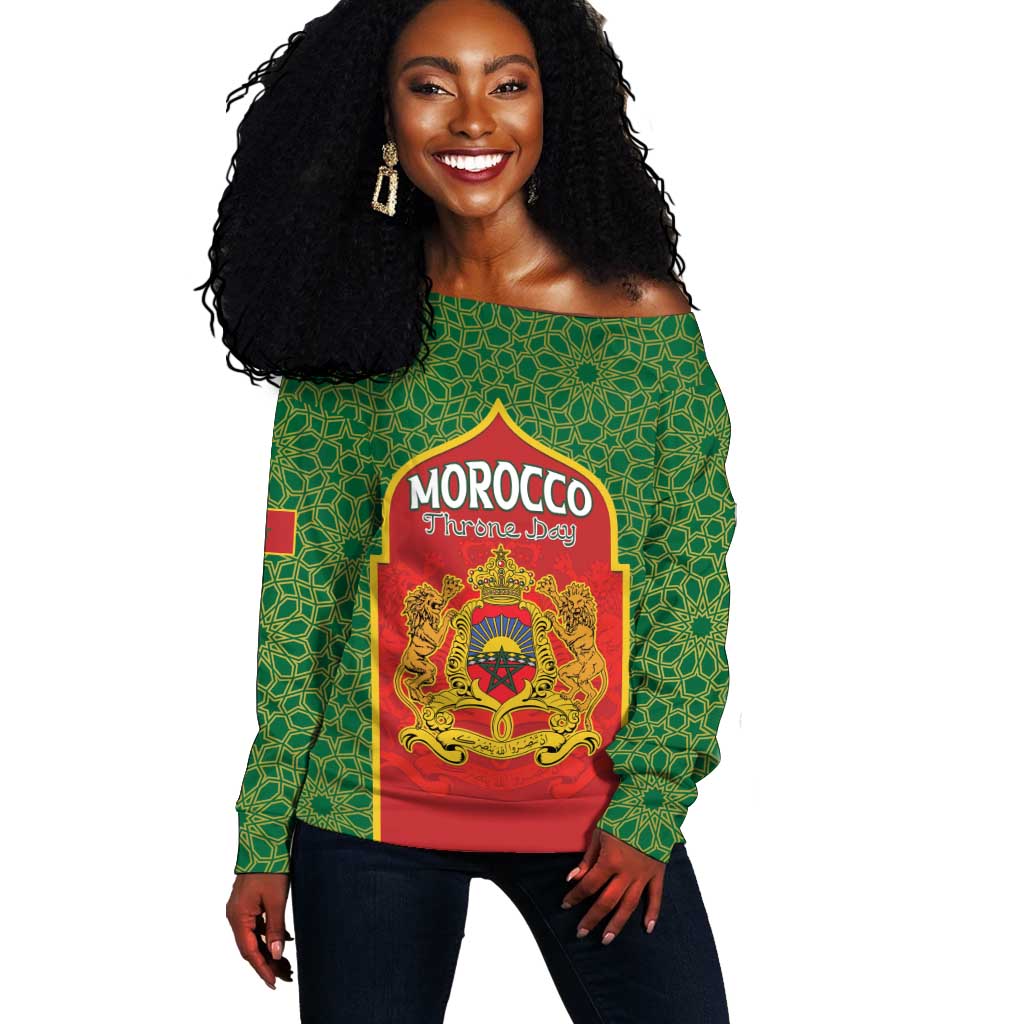 Personalized Morocco Fete du Trone Off Shoulder Sweater King Lion