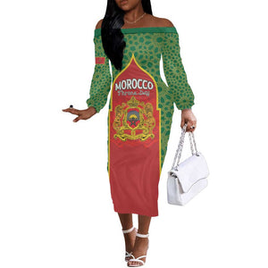 Personalized Morocco Fete du Trone Off The Shoulder Long Sleeve Dress King Lion