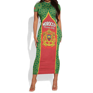 Personalized Morocco Fete du Trone Short Sleeve Bodycon Dress King Lion LT15