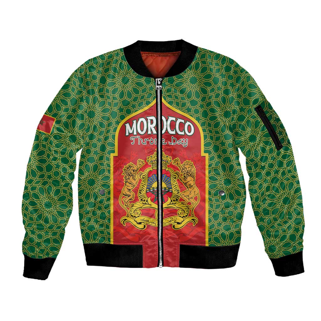Personalized Morocco Fete du Trone Sleeve Zip Bomber Jacket King Lion
