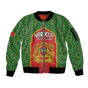 Personalized Morocco Fete du Trone Sleeve Zip Bomber Jacket King Lion
