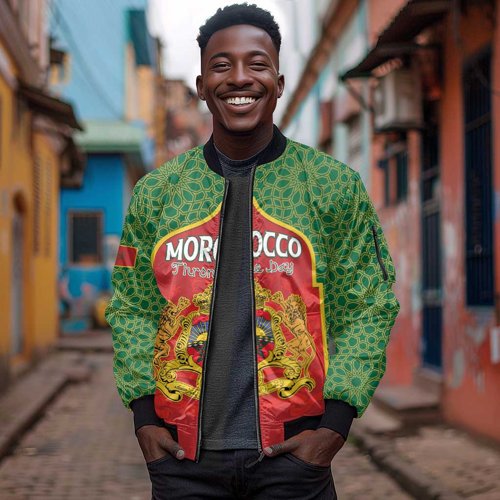 Personalized Morocco Fete du Trone Sleeve Zip Bomber Jacket King Lion