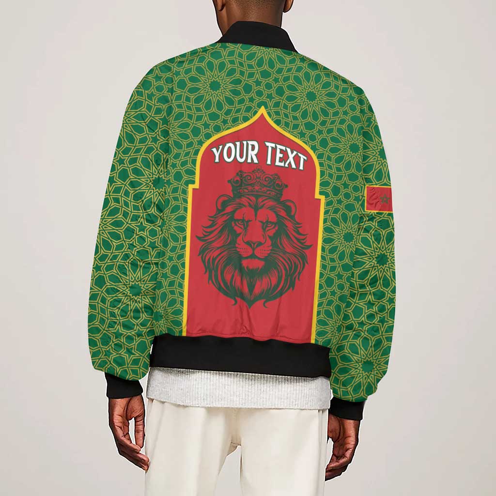 Personalized Morocco Fete du Trone Sleeve Zip Bomber Jacket King Lion