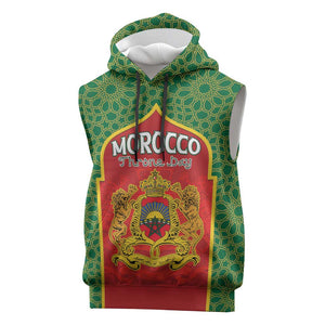 Personalized Morocco Fete du Trone Sleeveless Hoodie King Lion - African Pride