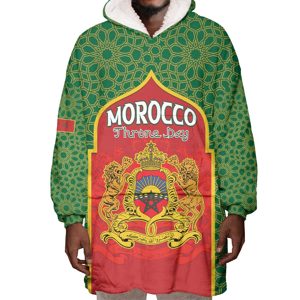 Personalized Morocco Fete du Trone Wearable Blanket Hoodie King Lion