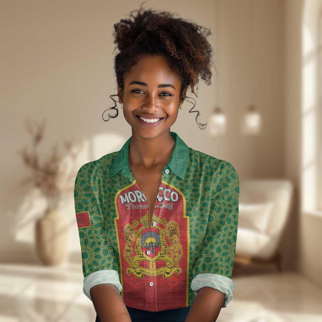 Personalized Morocco Fete du Trone Women Casual Shirt King Lion