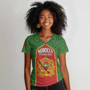 Personalized Morocco Fete du Trone Women V-Neck T-Shirt King Lion