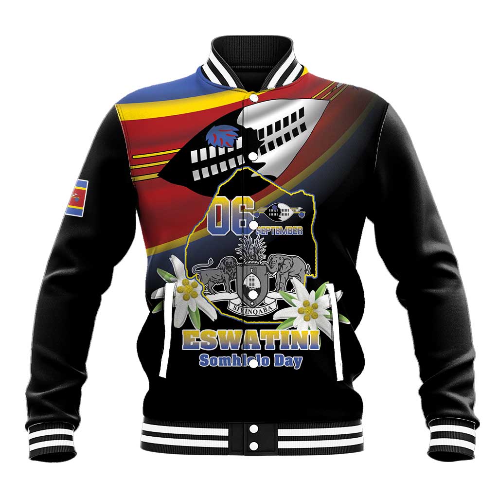 Personalized Eswatini Somhlolo Day Baseball Jacket Coat Of Arms With Map - African Pride
