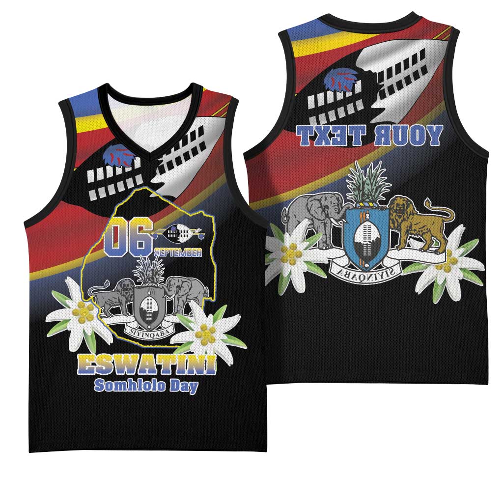 Personalized Eswatini Somhlolo Day Basketball Jersey Coat Of Arms With Map - African Pride
