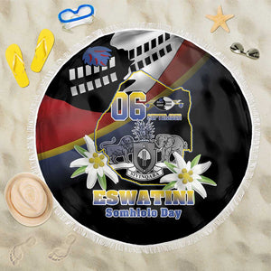 Eswatini Somhlolo Day Beach Blanket Coat Of Arms With Map - African Pride