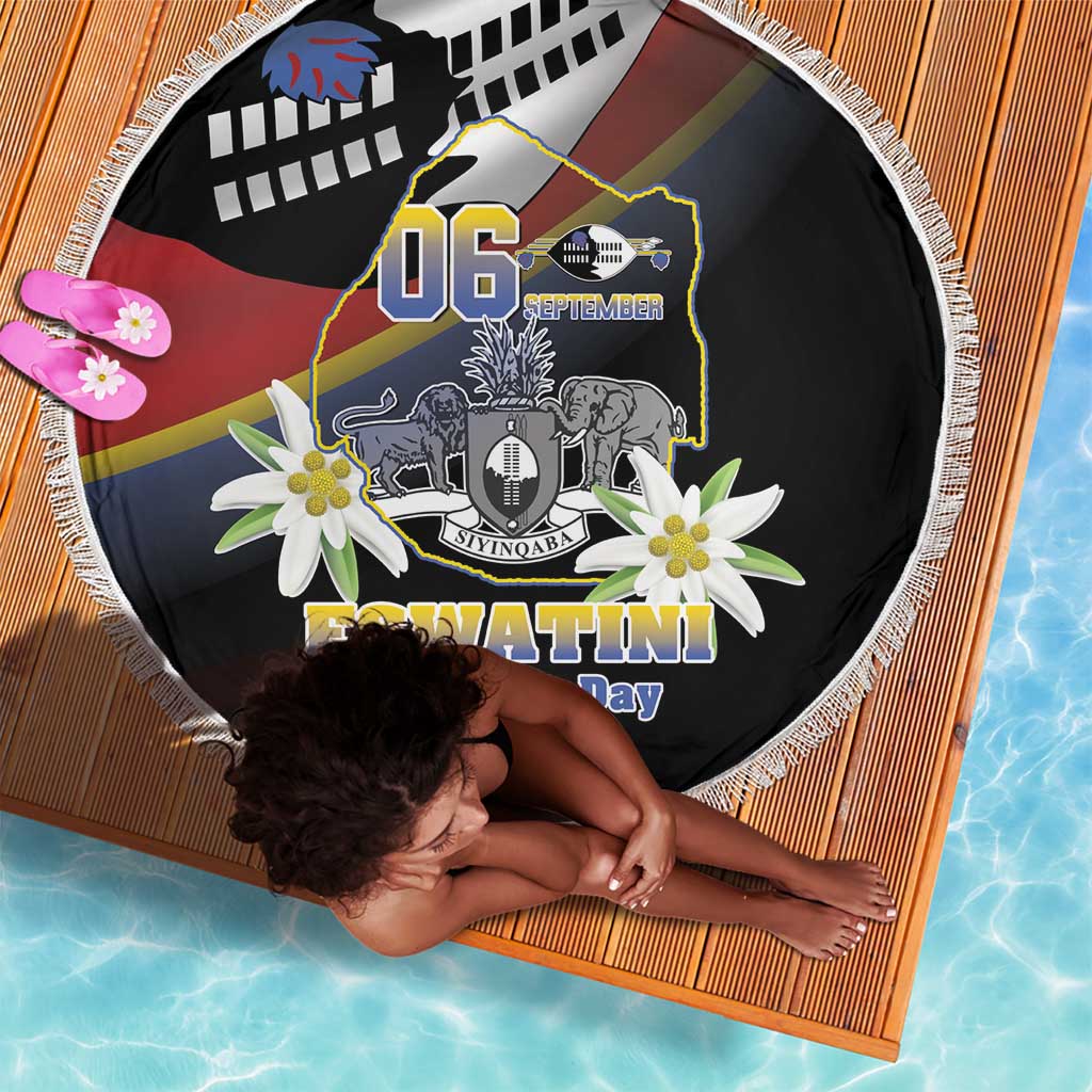 Eswatini Somhlolo Day Beach Blanket Coat Of Arms With Map - African Pride