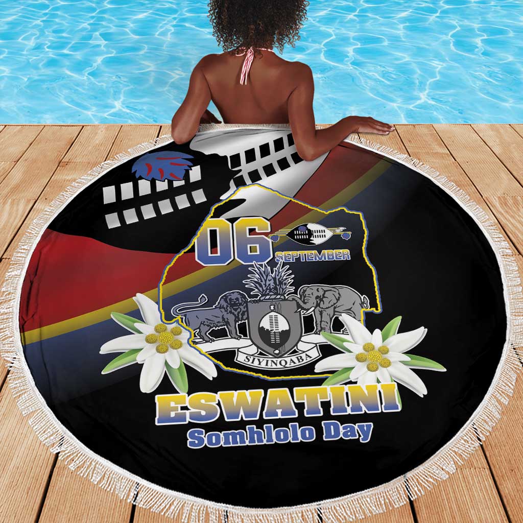 Eswatini Somhlolo Day Beach Blanket Coat Of Arms With Map - African Pride