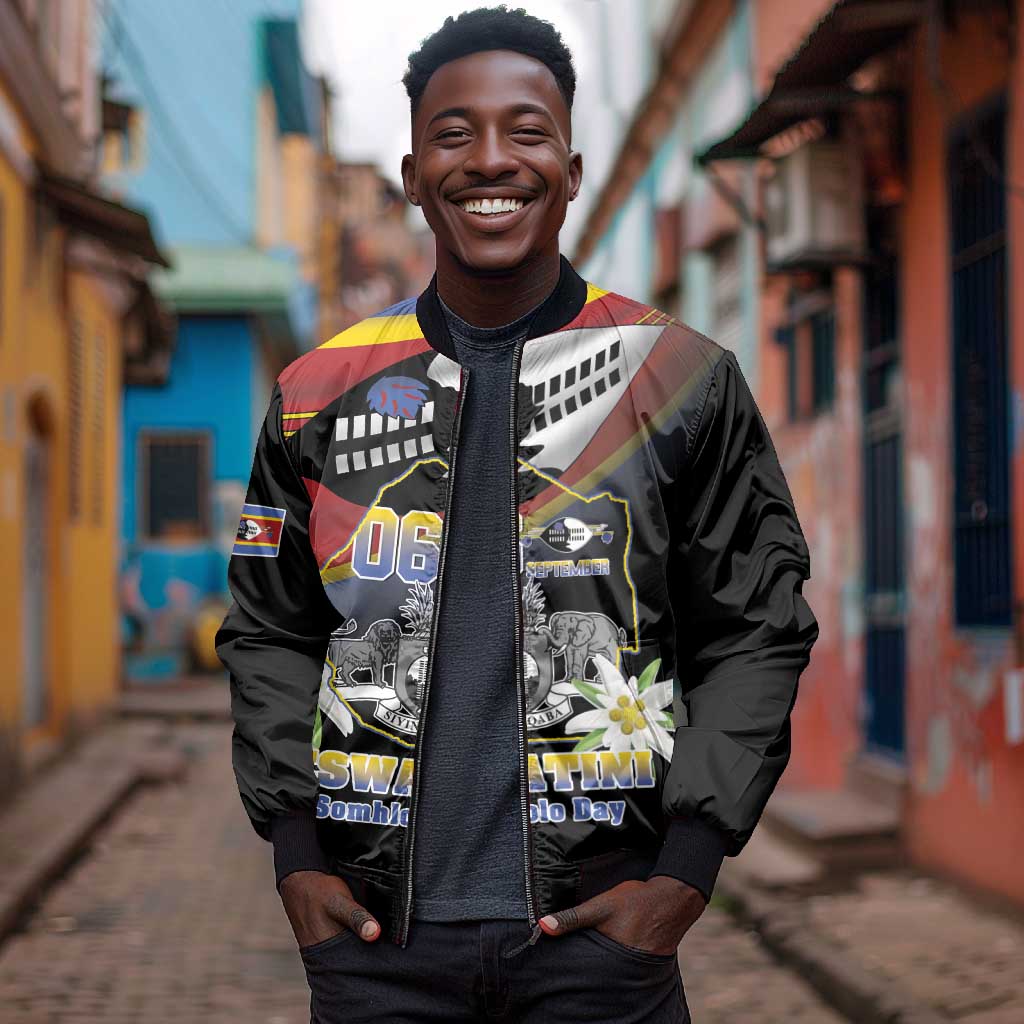 Personalized Eswatini Somhlolo Day Bomber Jacket Coat Of Arms With Map - African Pride